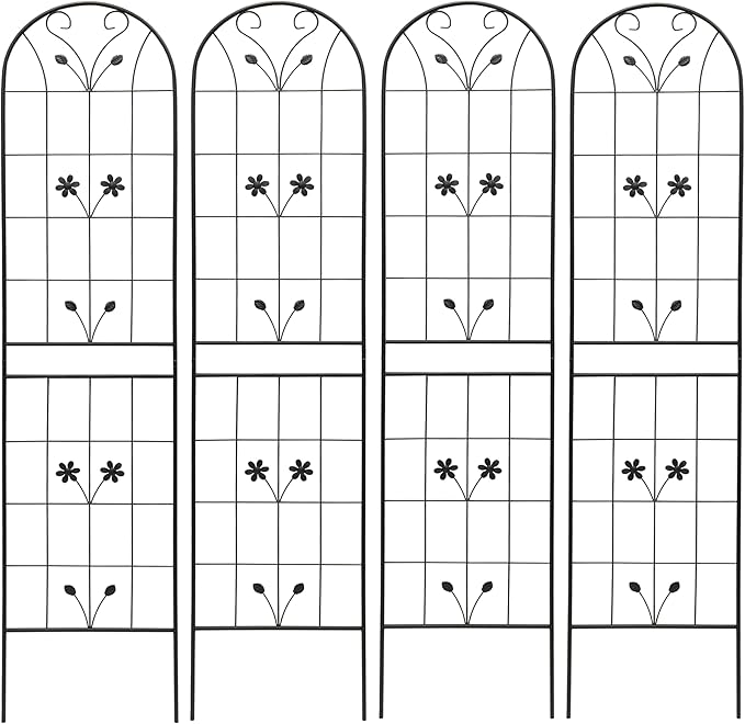 4 Pack Large Garden Trellis Heavy Duty Rustproof Iron Plant Trellis for Potted Plant Support Metal Climbing Rose Trellis Vine Vegetable Cucumber Black -86 H x 19.7 W