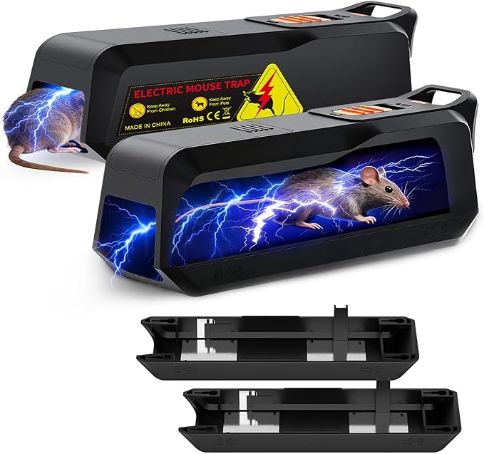 Electric Mouse Trap 2 Pack Humane Electronic Mouse Trap for Indoor Home Use Reusable Electric Rat Trap No-Touch Rodent Control for Kitchen Garage Attic Basement
