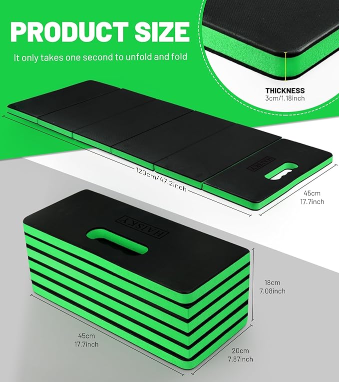 Extra Thick Kneeling Pad for Working Under Car 47.2 * 17.7 * 1.2 Portable Foldable EVA Mechanic Mat for Garage Gardening Yardwork Workshop Green &amp Black