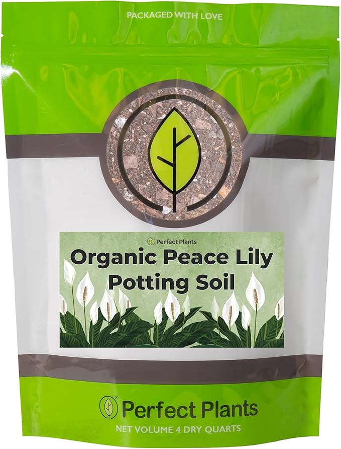 Organic Peace Lily Potting Soil by Perfect Plants | Organic Premium Mix | Use with Peace Lily Pothos or Other House Plants (4qt)