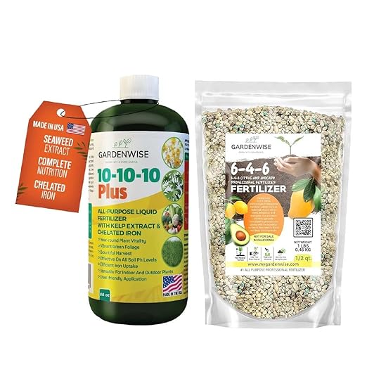 10-10-10 &amp 6-4-6 Avocado and Citrus Tree Professional Fertilizer for All Purpose Plants - Liquid Fertilizer with Seaweed Kelp &amp Iron - Orange Lime Avocado &amp Lemon Tree (8oz &amp 1/2 Qt)