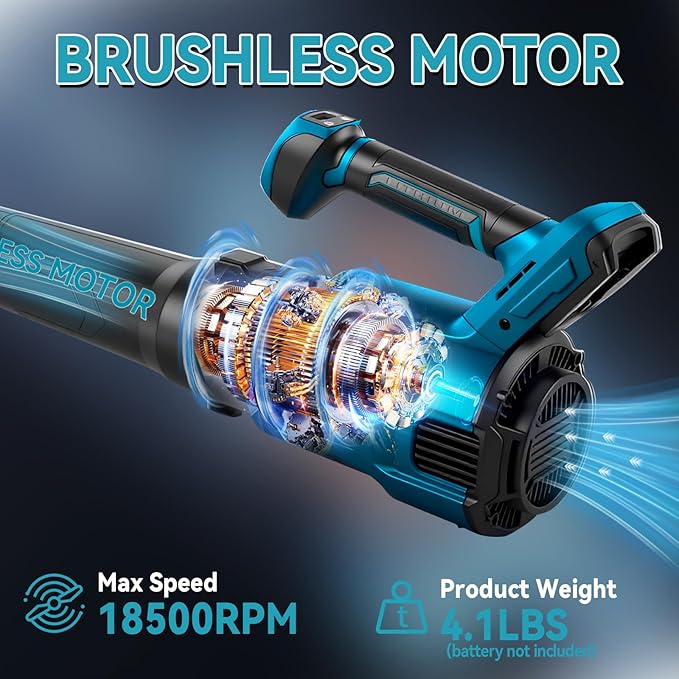 Cordless Leaf Blower Compatible with Makita 18v Battery Brushless Motor 130mph Wind Speed 480cfm Air Volume 3 Speed Adjustment with Dual Nozzles for Yard Snow Dust Leaves Cleaning