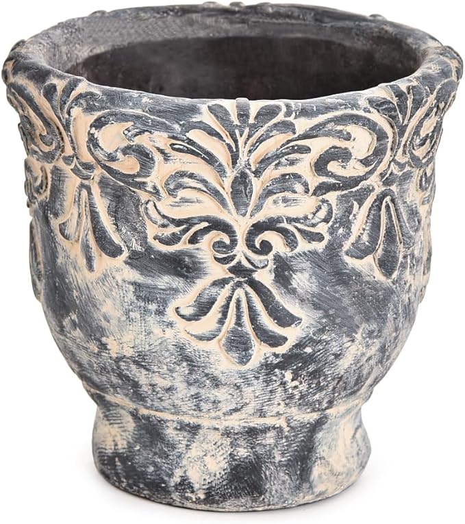 Sungmor 6.1 Inch Cement Plant Pot for Plants Succulent Planter with Embossed Design Vintage Concrete Flowerpots with Drainage Hole Decorative Orchid Houseplant Pot Indoor Outdoor Plant Container