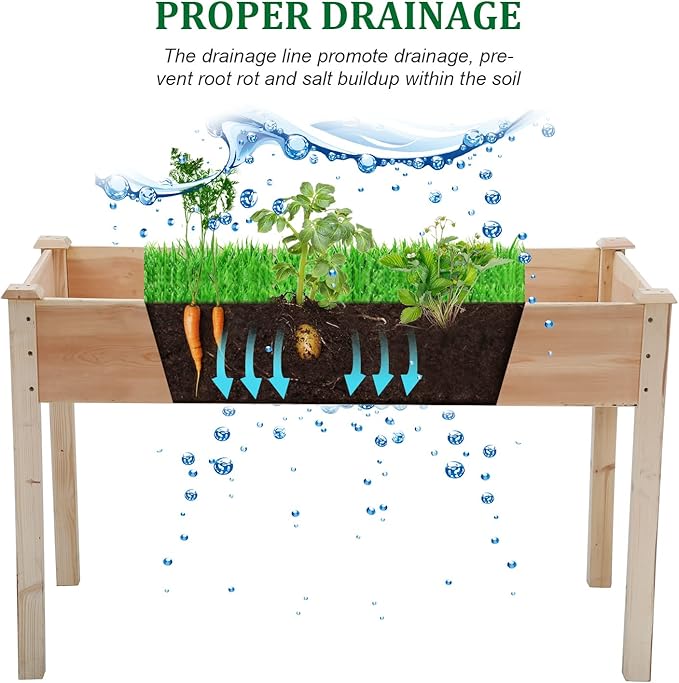 Raise Garden Bed Wood Elevated Planter Box Kit Raised Planter Boxes Outdoor with Legs for Patio Backyard Garden Greenhouse Plants Planting Vegetable Flower Herbs Garden Box