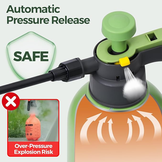 T4U 1/2 Gallon Pump Sprayer with Flexible Adjustable Nozzle PP Hand Pump Pressure Sprayer with Built-in Measuring Cup for Home Garden Plant Care and Household Cleaning Indoor &amp Outdoor Use