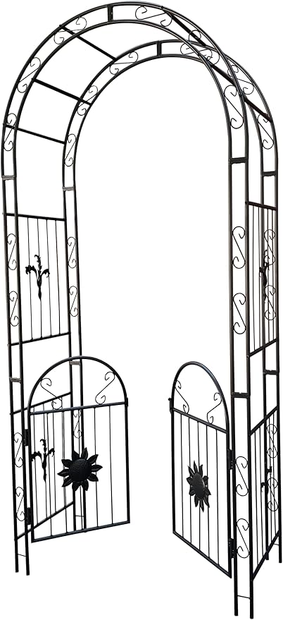 Metal Garden Arch with Doors GTrClimbing Plants Support Arch Outdoor Arch Wedding Arch Party Events Archway Black RL989
