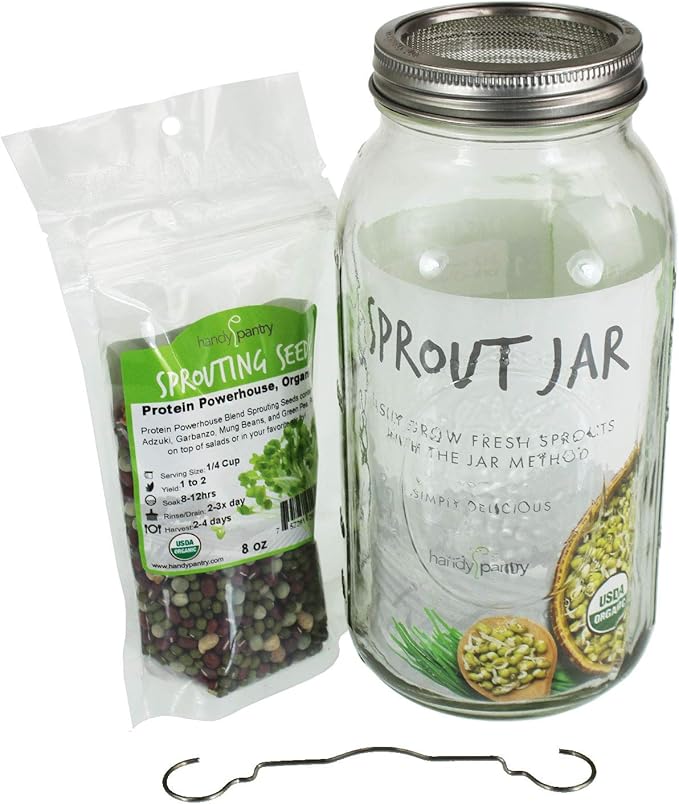 Deluxe Sprouting Jar Lid Kit With Seeds | Includes Half Gallon Jar 316 Stainless Sprouting Ring With Mesh Strainer Sprouting Stand And Handy Pantry Sprouting Seeds
