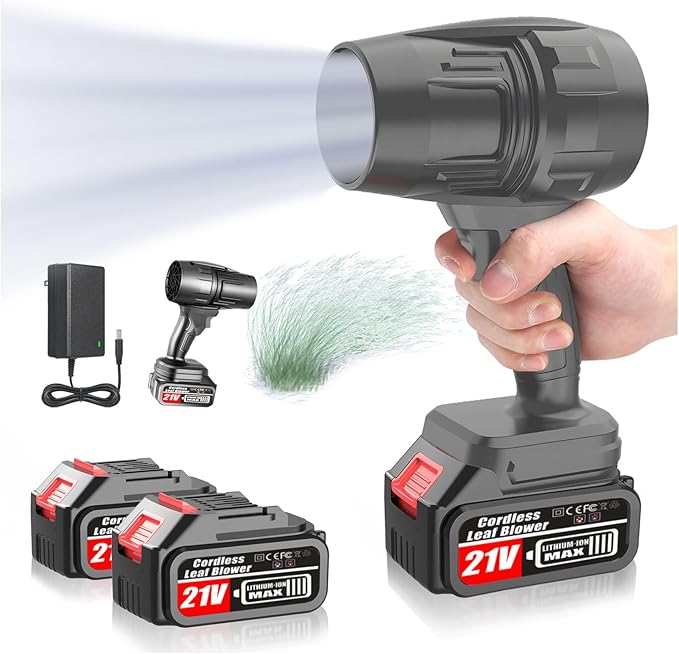 Electric Cordless Leaf Blower 550000RPM Lightweight Handheld Dust Blower with 2 Battery &amp Charger Adjustable Speed High-Speed Motor Leaf Blowers for Lawn Care Garage/Patio/Car Cleaning