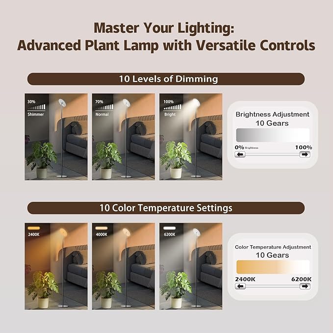40W Full Spectrum Tall Grow Light 85'' Adjustable Standing Plant Light for Indoor Plants 10-Level Dimmable with 4/8/12H Timer Sunlike for Large Plants &amp Indoor Trees