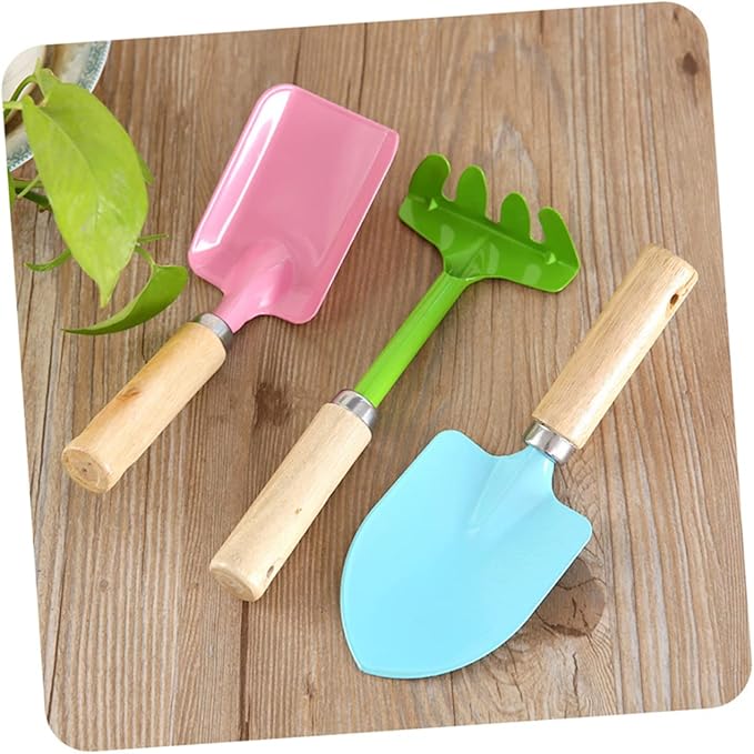 Garneck 2 Sets Gardening Tools Mini Metal Trowel Rake Shovel with Sturdy Wooden Handles Safe Fun Gardening Tools for Boys Random Colors Random Color