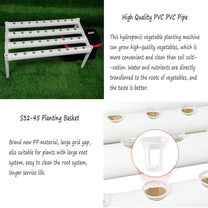 Hydroponics System PVC Pipe Single-Layer 36 Holes Hydroponic with 30L Folding Water Tank Hydroponic Plants for Growing Lettuce... (Pads Style)