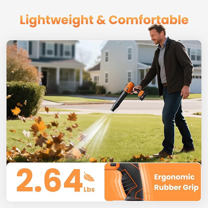 Leaf Blower Cordless 48 V Dual Batteries 30000 RPM Turbo Jet Blower with Extended Nozzles Premium Lightweight Handheld Set for Lawn Care Leaf/Car/Snow/Dust Cleaning in Patio &amp Yard