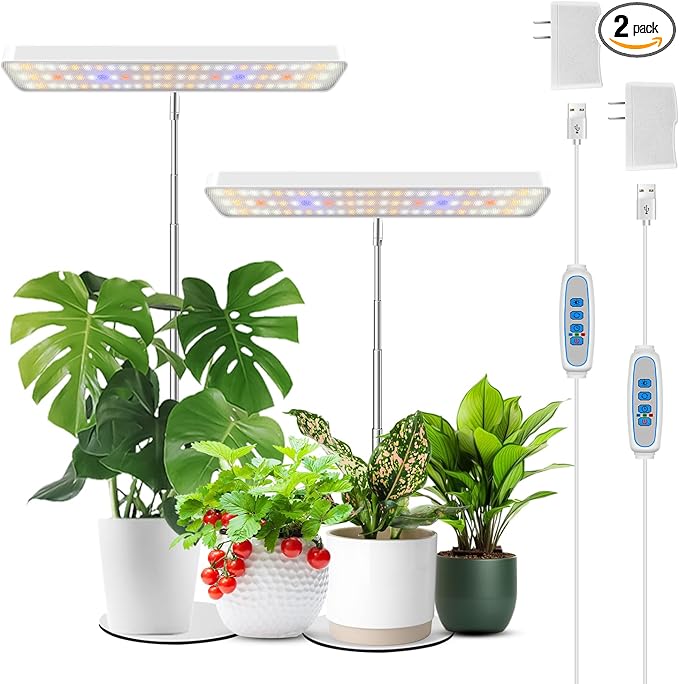 Wiaxulay Plant Grow Light 78 LEDs Grow Light for Indoor Plants Full Spectrum Height Adjustable Desk Growing Lamp with Metal Base Auto Timer 6/12/16Hrs 3 Lighting Modes 5 Dimmable Levels2 Pack