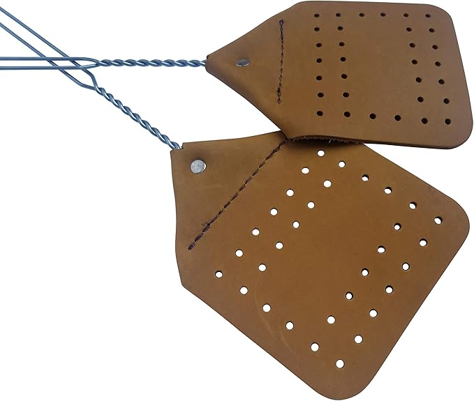 Pack of Two Amish Valley Products Leather Fly Swatter Brown Holmes County Handcrafted Wire Handle