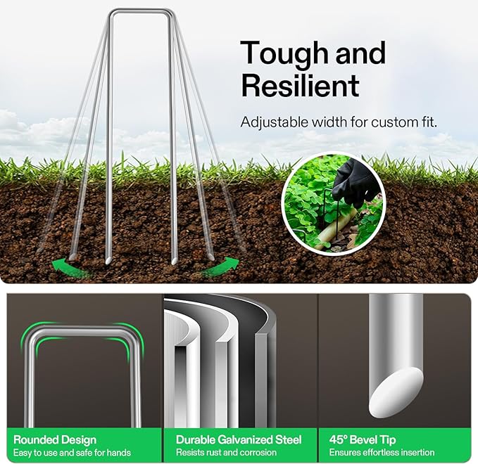 VIVOSUN 10x7x7 Ft. Large Walk in Greenhouse and 6 Inch 50-Pack Garden Stakes Galvanized Steel Landscape Staples 11 Gauge U-Shaped Pins for Weed Barrier Fabric Ground Cover Soaker Hose