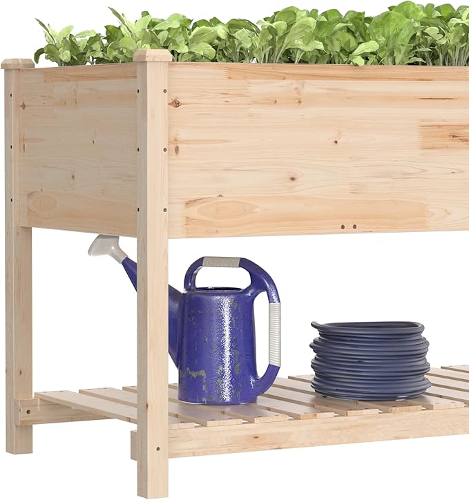 Raised Garden Bed with Legs 47.2x23.6x30in Wooden Raised Garden Box with Bed Liners Storage Shelf for Outdoor Garden Patio Elevated Wood Planter for Vegetables Fruits Flowers