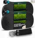 100 FT Flat Soaker Hose (2 × 50 FT) – Connectable Drip Irrigation Soaker Hose for Garden Beds Trees &amp Landscaping – Includes Stakes &amp Storage Straps