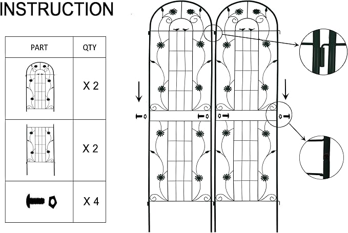 2 Pack Metal Garden Trellis Outdoor Garden Arch Trellis for Climbing Plants 86.7''H x 19.7''W Rustproof Trellis for FlowerRose Morning Glory Cucumber Beans Support (Brown)