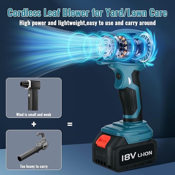 Blumway Cordless Leaf Blower for Makita 96000RPM 18-20V Electric Leaf Blowers with 5 Extended Nozzles Portable Leaf Blower Handheld Leaf Blowers for Lawn Care Yard Dust Leaves (No Battery)