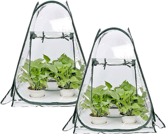 porayhut Pop Up Greenhouse Cover Pack of 2 PcsFlower House Mini Gardening Plant Flower Sunshine Room RoomBackyard PVC Greenhouse Cover for Cold Frost Protector Gardening Plants