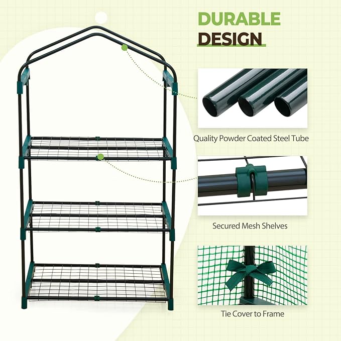 EAGLE PEAK 3-Tier Mini Greenhouse Portable Green House with Shelves &amp Weather-Resistant PVC Cover Small Greenhouse for Seedlings &amp Gardening Gifts 27x19x50 in Clear