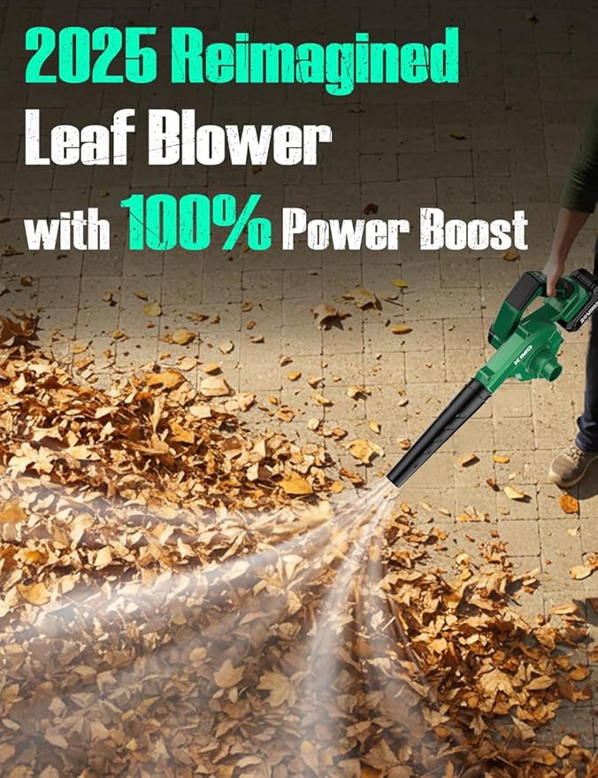 K I M O. Cordless Leaf Blower and Vacuum Combo 4 In 1 3 Nozzles for Inflation and Deflation 190MPH/260CFM Smart Panel with 3 Modes 20 Extended Tube 2000mAh Battery Cordless Blowers for Lawn Care