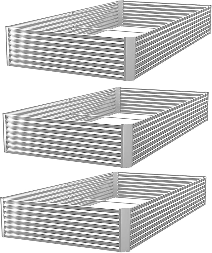 FRIZIONE 3pcs 8x4ft Galvanized Raised Garden Bed OutdoorAbove Ground Garden Bed for VegetableMetal Raised Beds for FlowerSteel Raised Beds for Gardening
