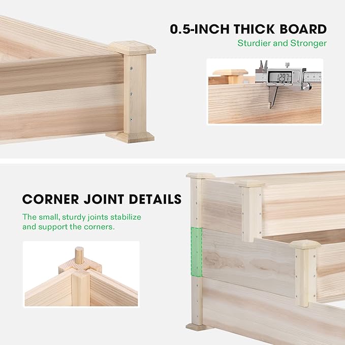 VIVOSUN 3-Tier Wooden Raised Garden Bed 48 x 48 x 21 Inches Outdoor Wood Planter Kit for Plants Herbs and Vegetables for Garden Patio Balcony Backyard and Outdoors