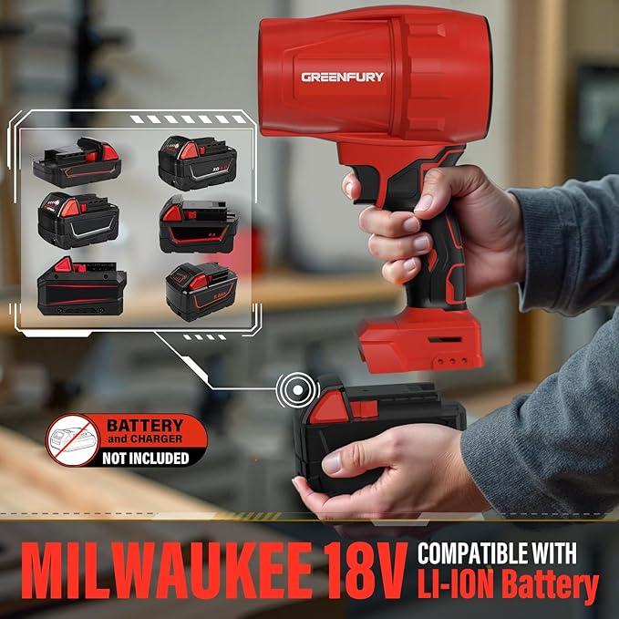 Cordless Leaf Blower Compatible with Milwaukee 18V Battery 430 CFM 125 MPH Powerful Airflow - Lightweight Handheld Blower for Patio Debris Leaves &amp Snow Removal (Battery Not Included)