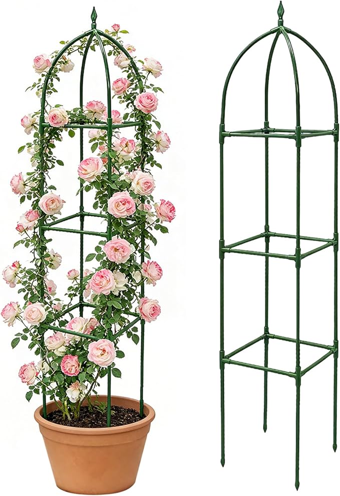 Garden TrellisAdjustable Height Vertical Obelisk Stand - Tall Trellis for Climbing Plants Outdoorfor Balcony House Outside Wedding Vegetable Flower Fruit
