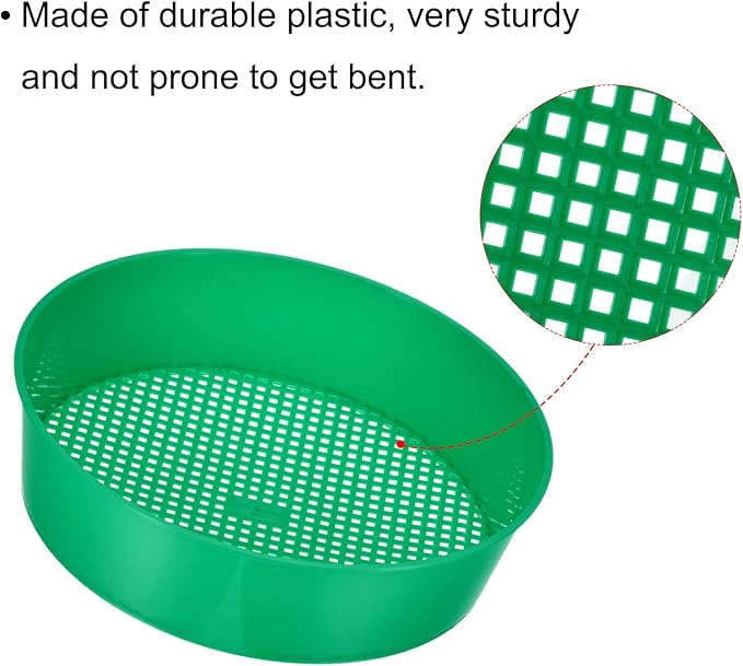 MECCANIXITY Garden Sifting Pan Round Potting Sieve Plastic Mesh Filter Soil Screen Gardening Tool for Garden Yard Green 2 Pack