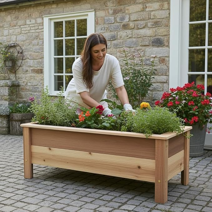 Cedar Raised Garden Bed Planter Box with Legs – Heavy Duty Outdoor Wooden Planter for Vegetables &amp Flowers No Bending Elevated Design Custom Size Handmade in USA (18in x 15.5in x 16in)