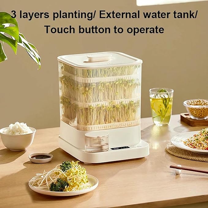 Automatic Bean Sprouts Machine 3 Layer Home Smart Sprouting Tray 360° Automatic Spray 4 Seasons Planting 1.5l Water Tank Led Display for Radish Wheatg
