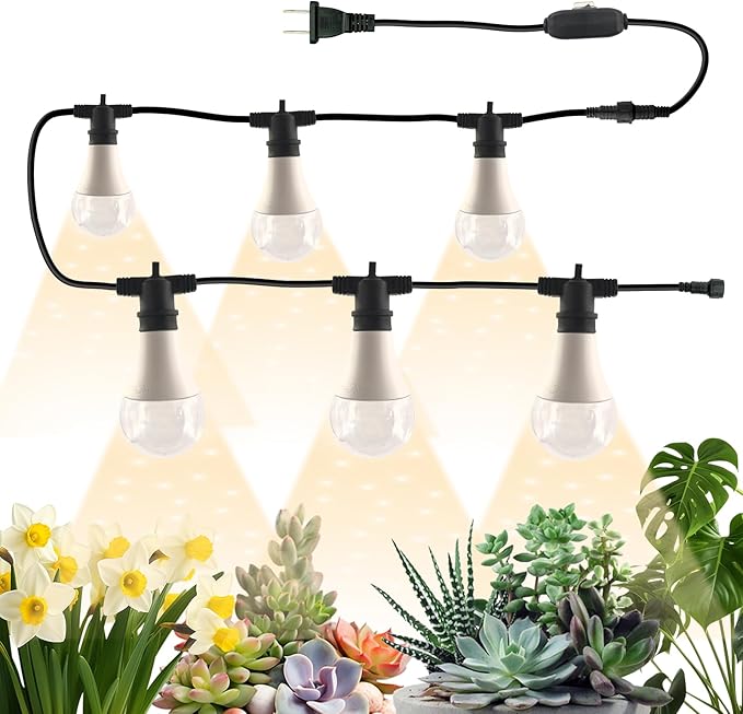 Grow Light Bulbs LED Growth Bulb A25 Full Spectrum Plant Light E26 Base 15W houseplant Growting lamp Seed Start Greenhouse Indoor or Outdoor (Grow Bulb (6 Lights and Cord))