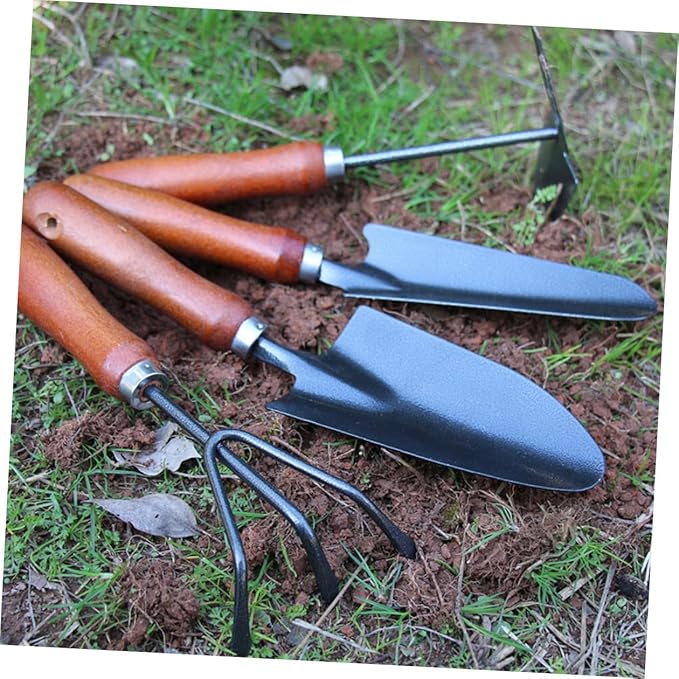 Beaupretty Garden Tool Set 4pcs Mini Hand Trowel Spade Rake with Ergonomic Handles for Planting and Digging in Pots and Gardens