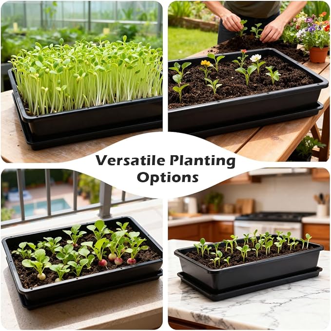 5 Pack Soil Blocking Trays(14x12x3) Plastic Flat Plant Tray for Holding or Collecting Drainage Water Elevated Microgreen Seed Starter Tray for Seed Germination (Black)