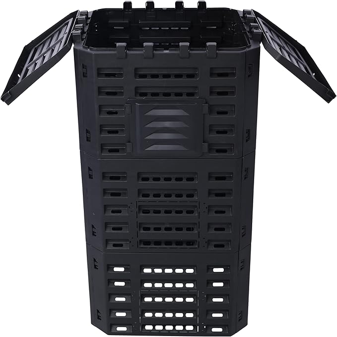 Black Garden Composter Bin - 132 Gallons of Recycled Plastic for Easy Assembly &amp Aerating Composting – Create Fertile Soil with Lightweight Outdoor Compost Box