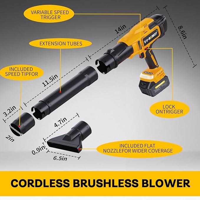 Cordless Leaf Blower with 2 X 4.0Ah Batteries and ChargerBattery Powered Blower800000RPMHandheld Leaf Blower for Lawn Care PatioCar Drying Leaves &amp Dust