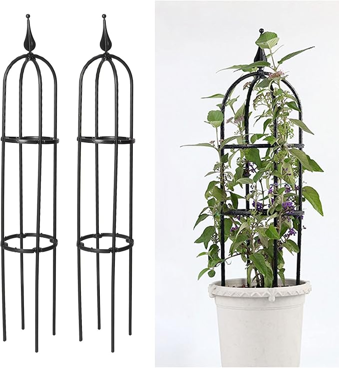 2pcs Garden Trellis for Climbing Plants 33.5in Outdoor Flowers Vine Supports Potted Plant Tower Obelisk Trellises Stands Balcony Vegetable Climbing Frame