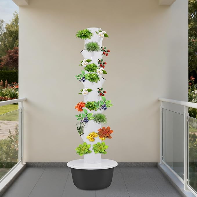Hydroponics Growing System 36 Pods Large Vertical Hydroponic Growing Tower with Water Pump &amp Loop Timer 9-Tier Indoor Gardening System for Herb Vegetable Fruit (Black)