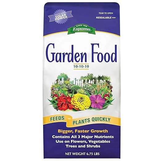 Espoma 10-10-10 Garden Food 6.75-Pound Bag Promotes Growth in All Flowering Plants Trees Shrubs and Vegetables. Granular for Easy Application. Pack of Two.