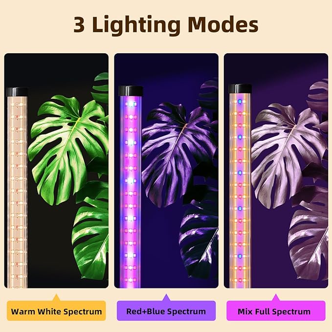 2PCS T8 LED Standing Grow Light for Indoor Plants with Timer 42W Full Spectrum Plant Light with 243 LEDs 4FT Height Tripod Stand Wide Coverage Floor Grow Lamp