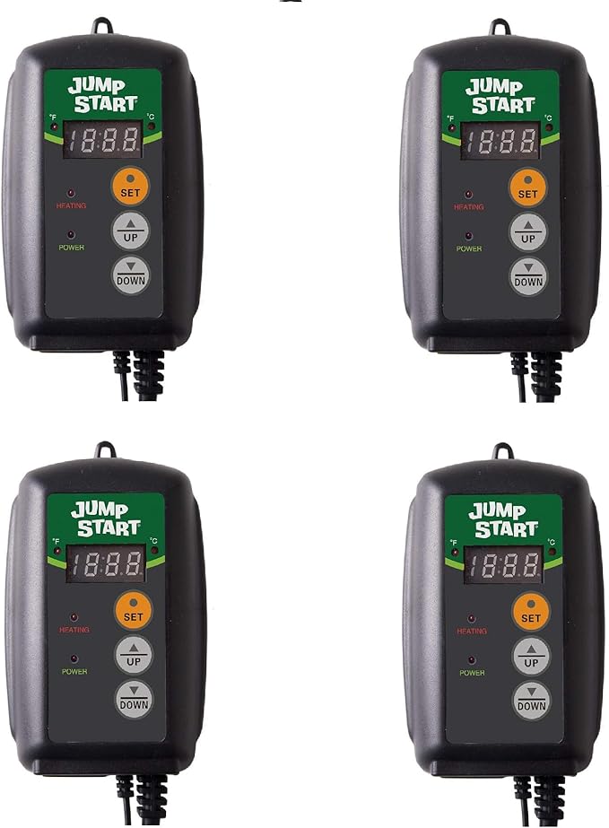 Jump Start Hydroponic Seedling Heat Mat Digital Thermostat Controller for Hydrofarm Heat Mats Used in Gardens Terrariums &amp Home Brewing 4 Pack