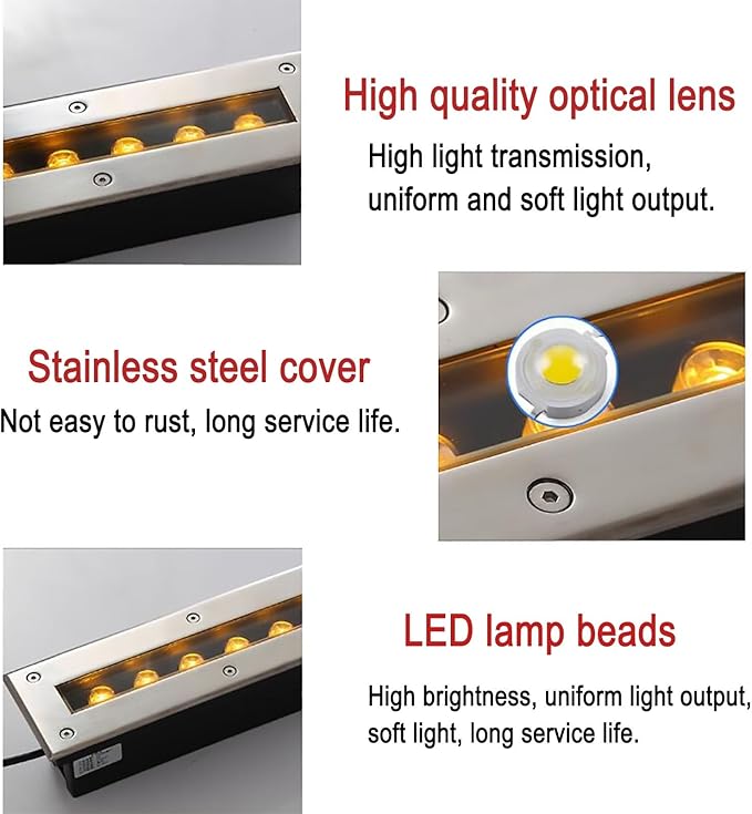 LED Landscape Lights - Outdoor Buried LightsRectangle Tempered Glass Floor Lamp Ip67 ?Waterproof and Dustproof Ultra-Thin Recessed Spotlight Decorative LightYellow-3W