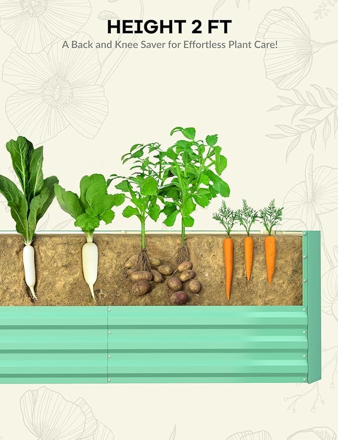 IDEALHOUSE 8x4x2 Ft Galvanized Metal Raised Garden Bed 24-Inch Tall Heavy Duty Planter Box for Vegetables Herbs &amp Flowers Rust-Resistant Outdoor Gardening Bed Green
