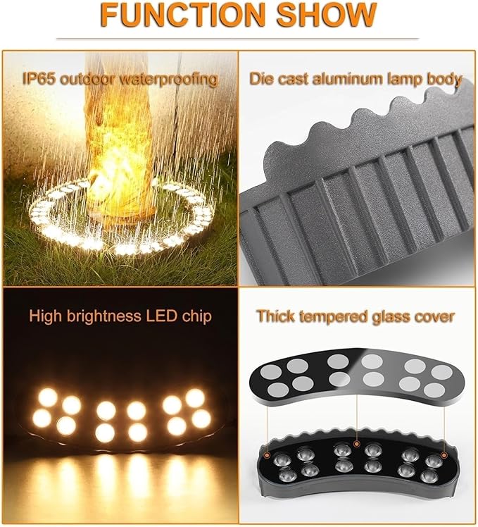 LED Ring Tree Hug Lamp 12W Surrounding LED Tree Spotlights Waterproof IP65 Die Cast Aluminum Outdoor Tree Spotlight AC24V Garden Courtyard Landscape Lamp(White5PCS(24V))