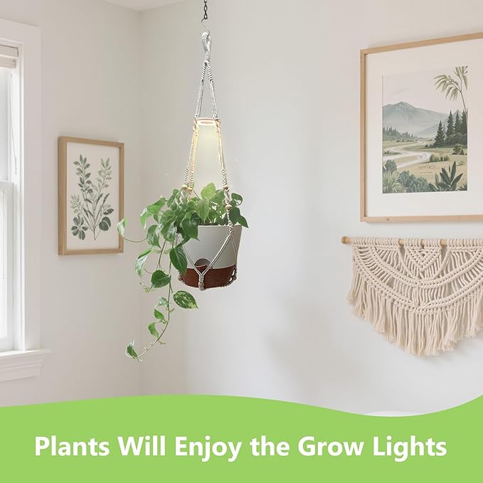 2 Pack Hanging Planters with Grow Light for Indoor Plants 10” Self Watering Pots for Apartments &amp Low-Light Rooms Macrame Hangers Timer Drainage Holes &amp Removable Tray