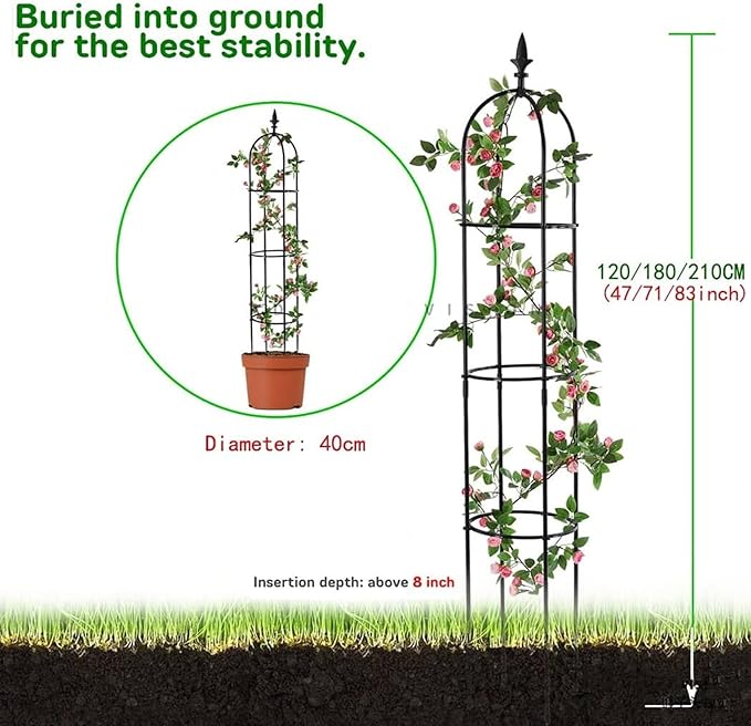 Garden Trellis for Climbing Plants Heavy Duty Strong Tubular Plant Cage Metal Garden Trellis Plant Support for Climbing Vines for Flowers Vegetable Fruits Vines SupportWhite180cm