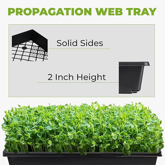 DL Wholesale 10 x 20 Plant Propagation Web Tray Plastic for Seedlings Planting Growing Trays Seed Starter Grow Solid Side with Large Drain Holes Black 50-Pack