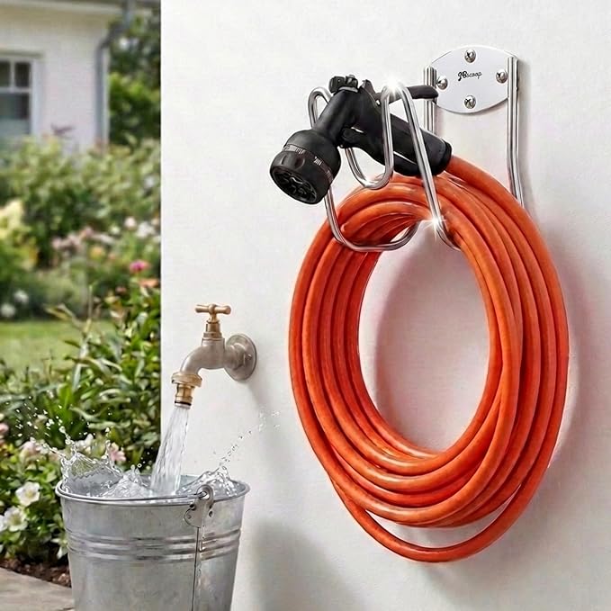JBscoop Stainless Steel Garden Hose Holder Wall Mount – Silver SUS304 Hose Hanger for Indoor &amp Outdoor Use